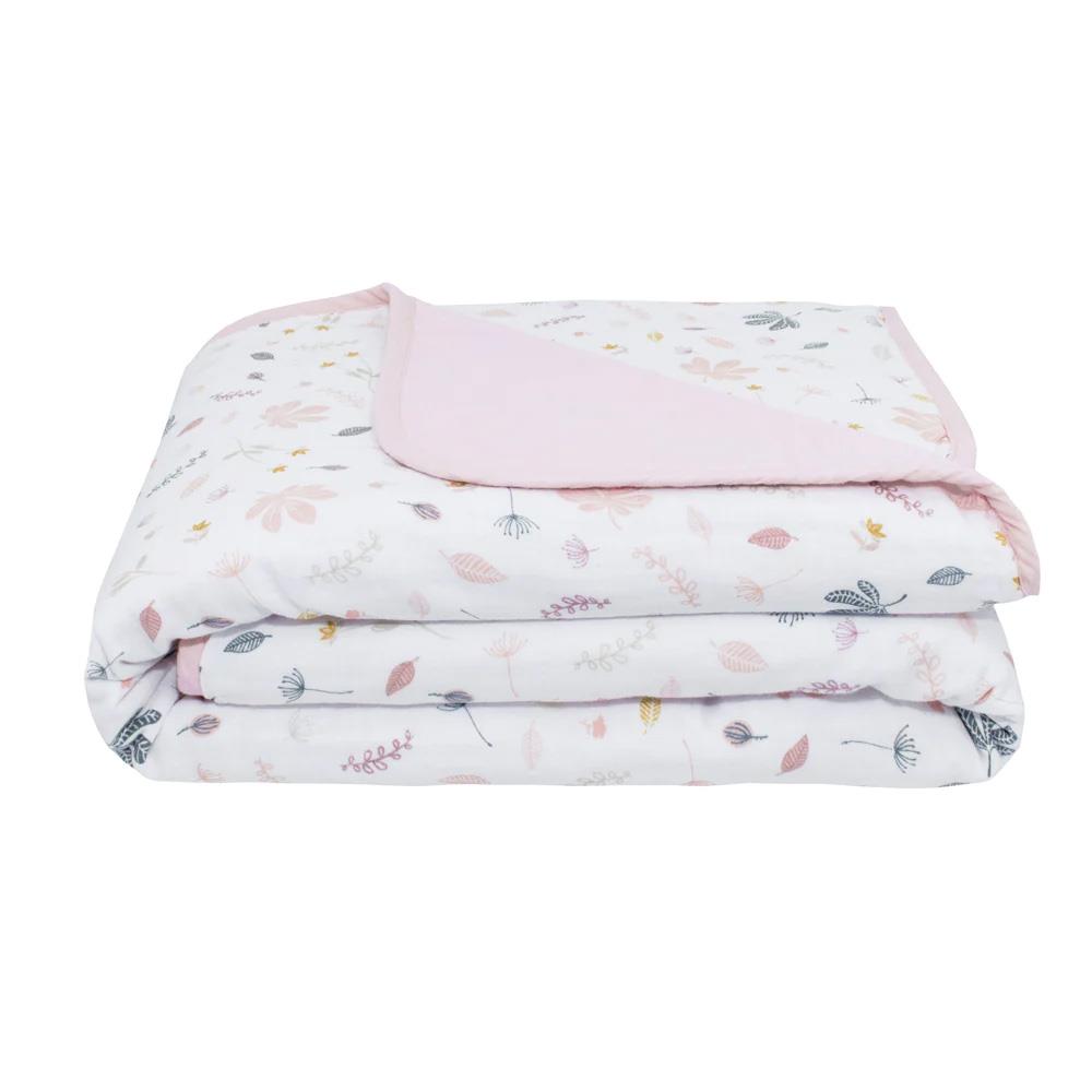 Living Textiles Organic Muslin Pram Blanket Botanical/Blush